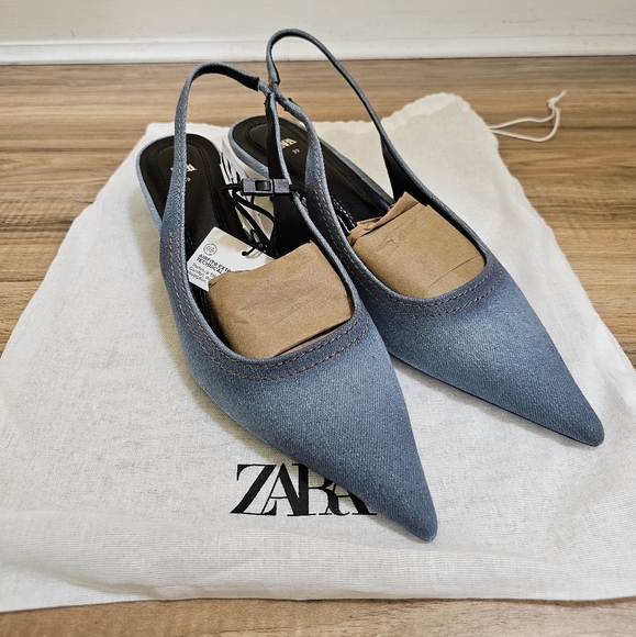 Zara Shoes - Zara DENIM KITTEN HEEL SLINGBACKS, blue, US 8